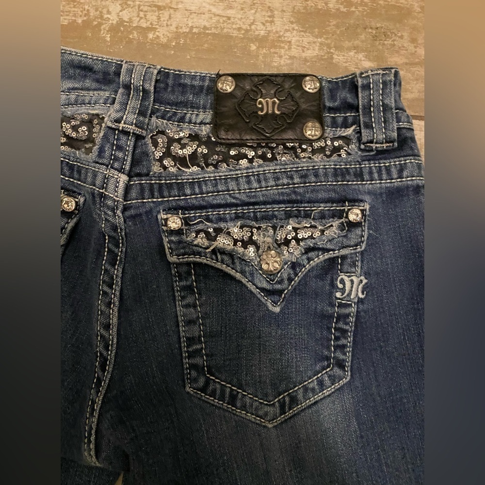 Miss Me Sequin Distressed Bootcut Jeans. - Picture 11 of 13
